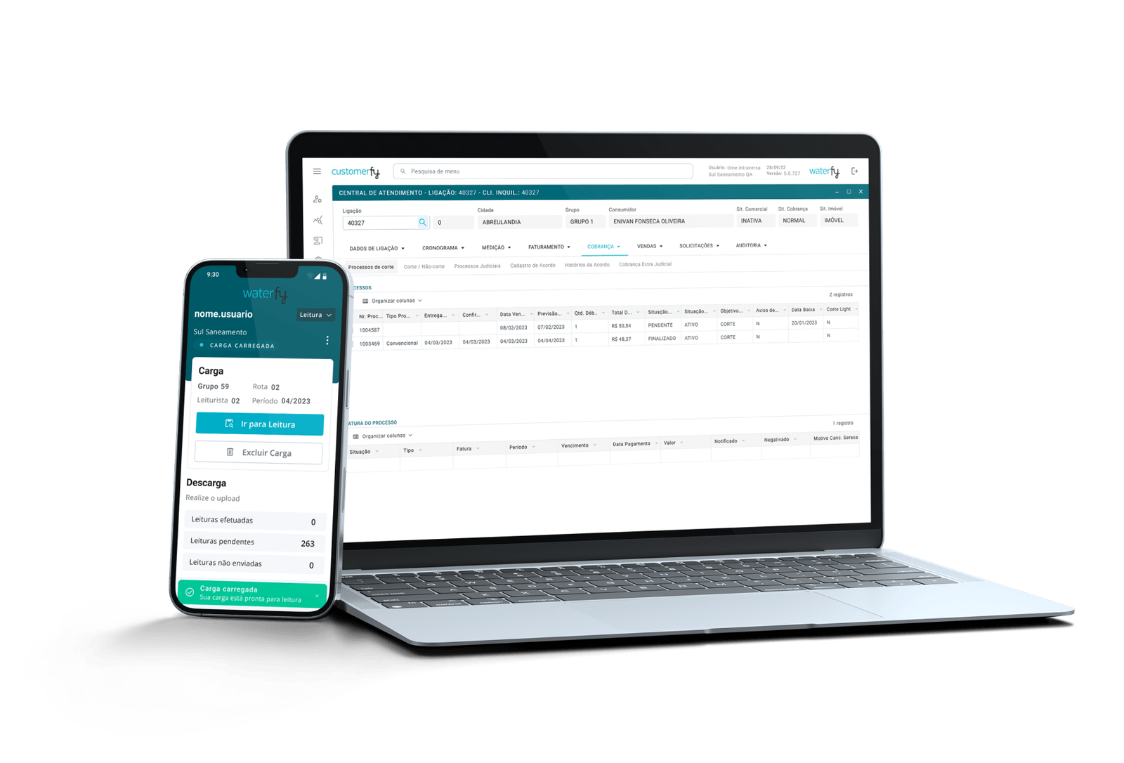 Plataforma Waterfy em computador, tablet e celular